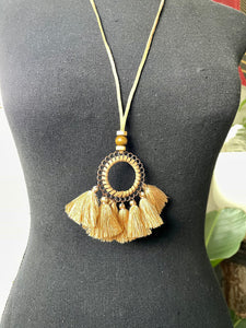 Vegan Leather and Pom Necklace