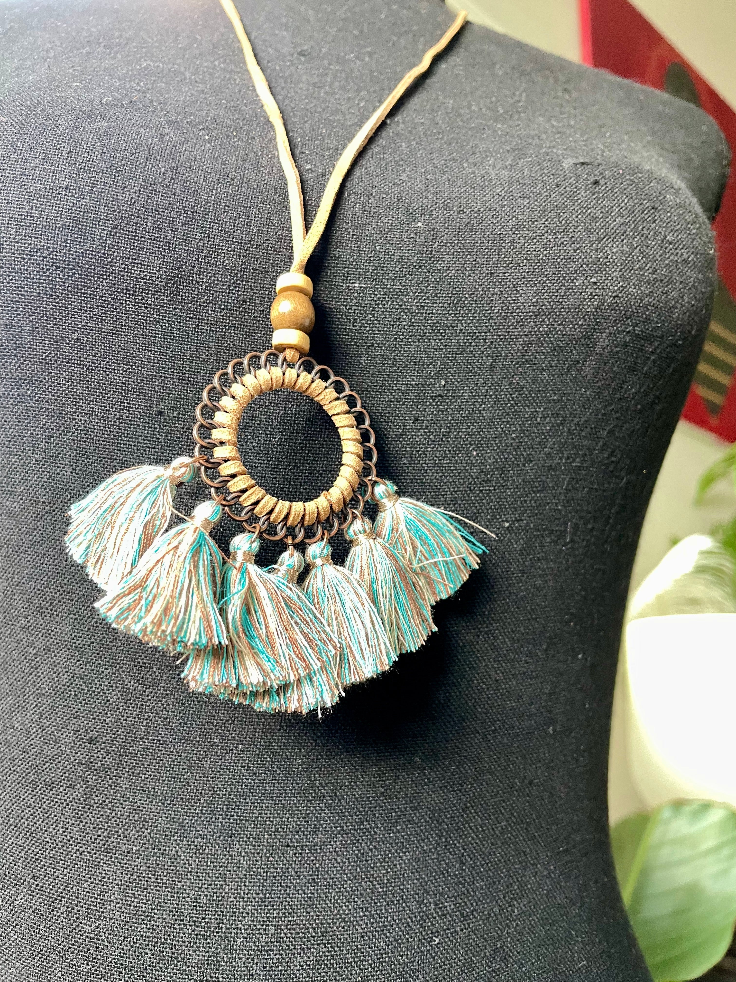Vegan Leather and Pom Necklace
